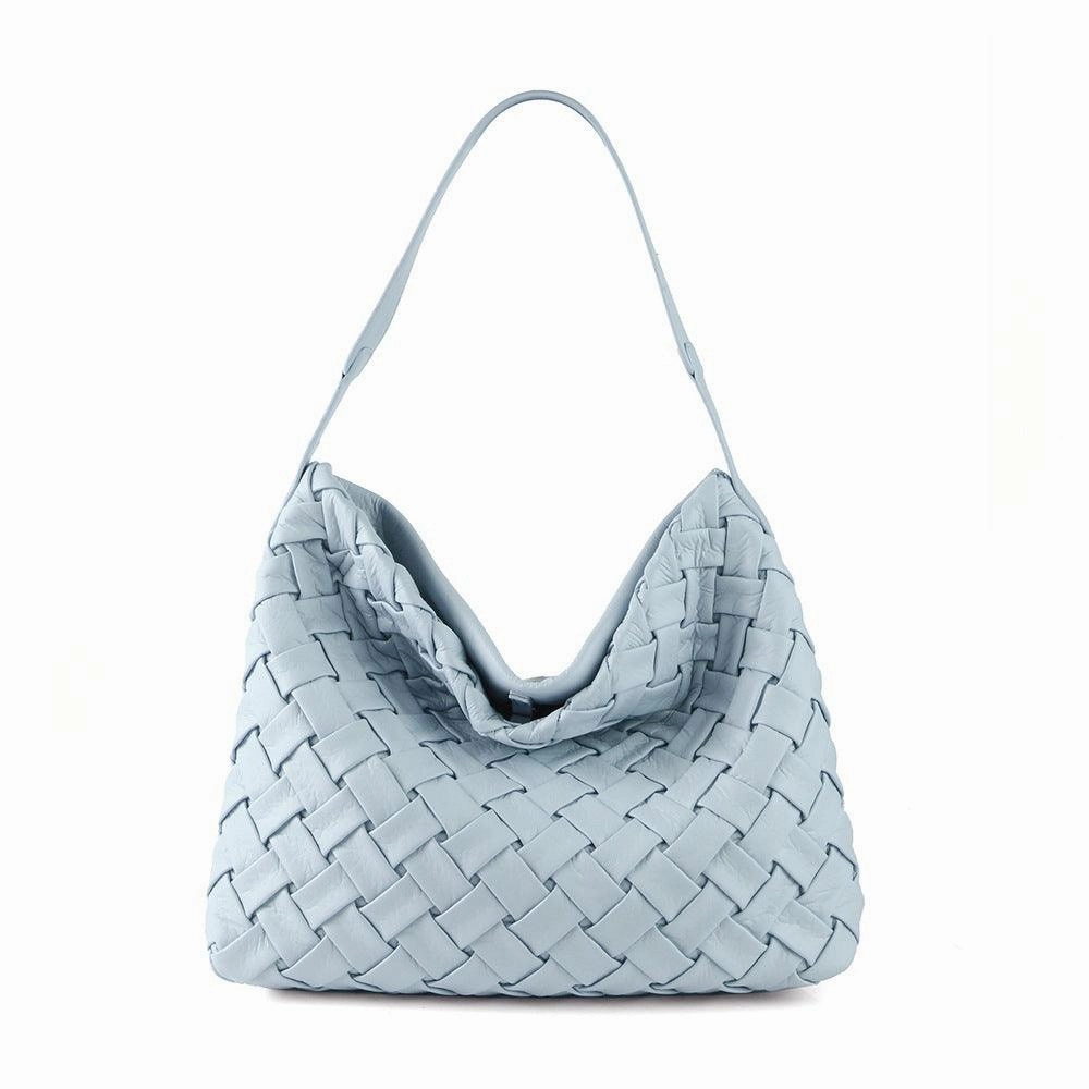 Handmade Soft Vegan Leather Woven Tote Bag for Women, Large Minimalist Commuter Shoulder Bag with Inner Pouch