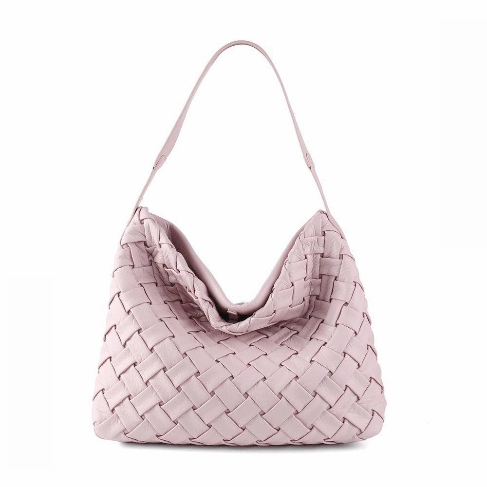 Handmade Soft Vegan Leather Woven Tote Bag for Women, Large Minimalist Commuter Shoulder Bag with Inner Pouch