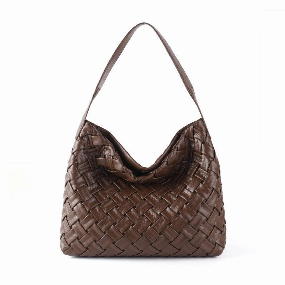 Handmade Soft Vegan Leather Woven Tote Bag for Women, Large Minimalist Commuter Shoulder Bag with Inner Pouch