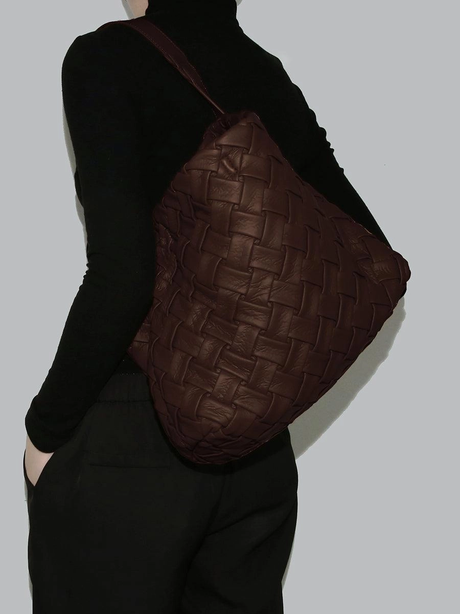 Handmade Soft Vegan Leather Woven Tote Bag for Women, Large Minimalist Commuter Shoulder Bag with Inner Pouch