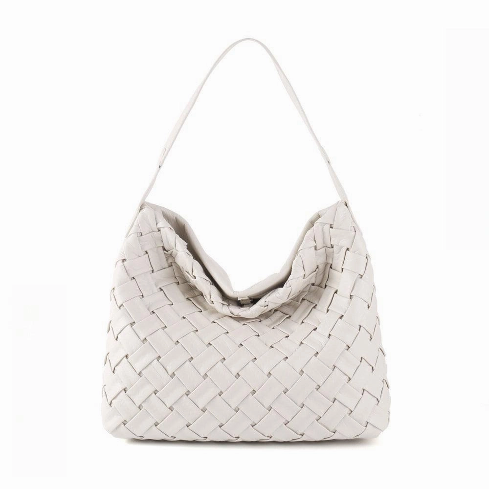 Handmade Soft Vegan Leather Woven Tote Bag for Women, Large Minimalist Commuter Shoulder Bag with Inner Pouch