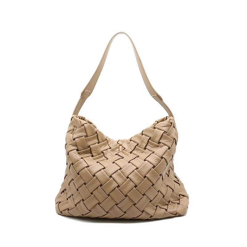 Handmade Soft Vegan Leather Woven Tote Bag for Women, Large Minimalist Commuter Shoulder Bag with Inner Pouch