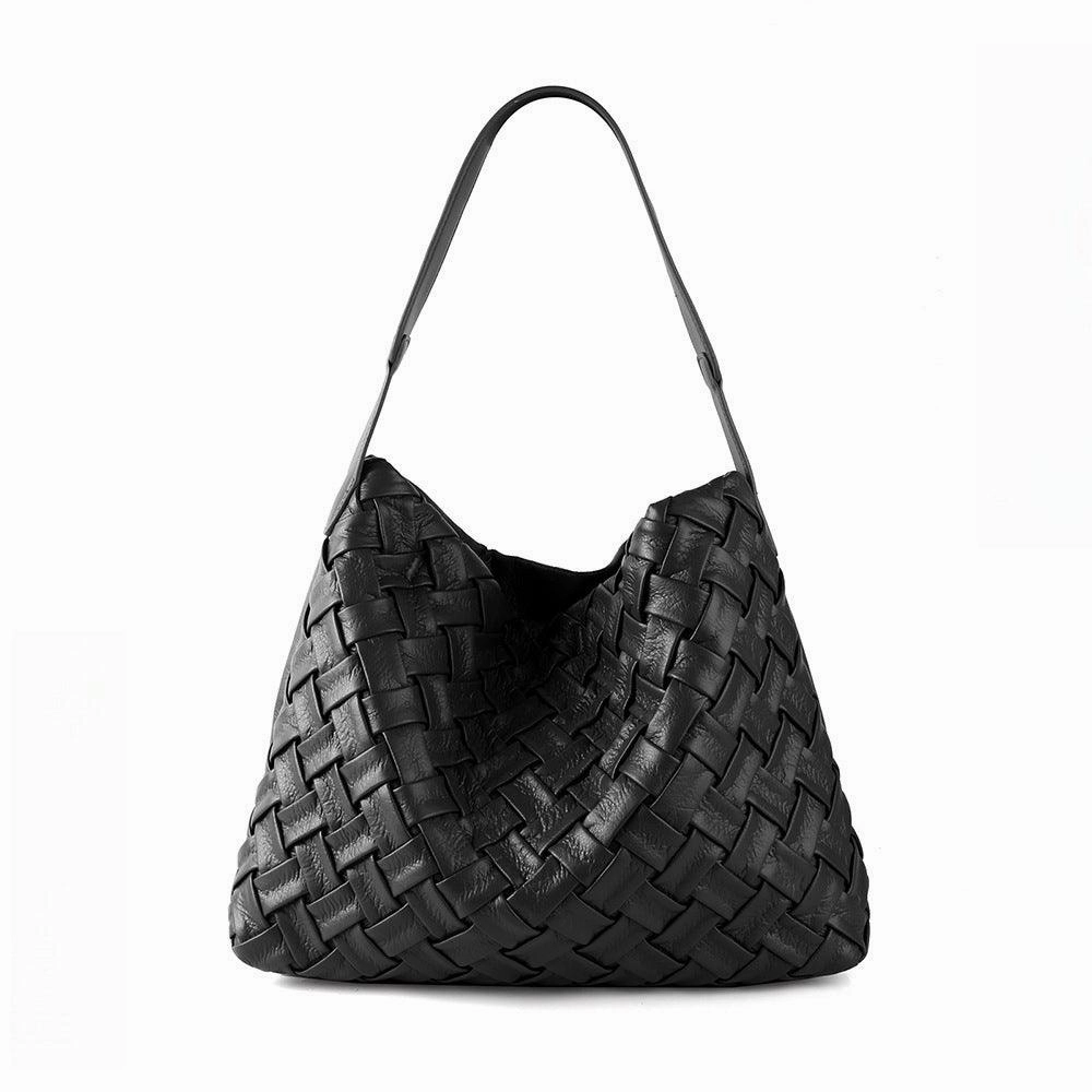 Handmade Soft Vegan Leather Woven Tote Bag for Women, Large Minimalist Commuter Shoulder Bag with Inner Pouch