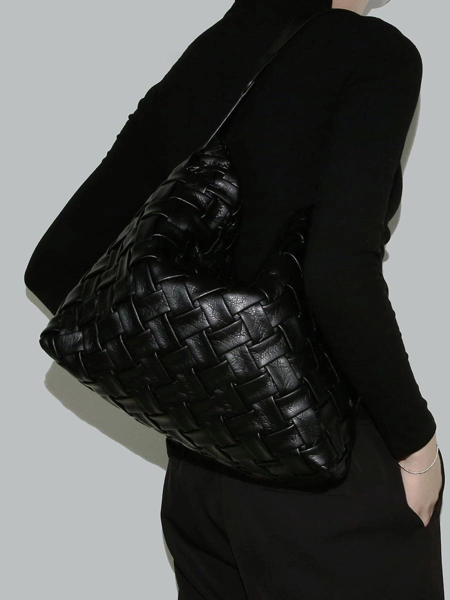 Handmade Soft Vegan Leather Woven Tote Bag for Women, Large Minimalist Commuter Shoulder Bag with Inner Pouch
