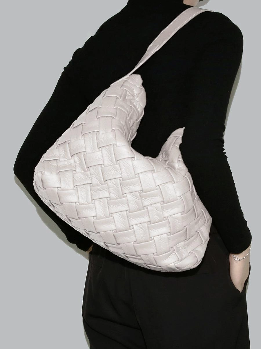 Handmade Soft Vegan Leather Woven Tote Bag for Women, Large Minimalist Commuter Shoulder Bag with Inner Pouch