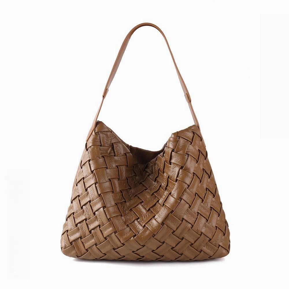 Handmade Soft Vegan Leather Woven Tote Bag for Women, Large Minimalist Commuter Shoulder Bag with Inner Pouch