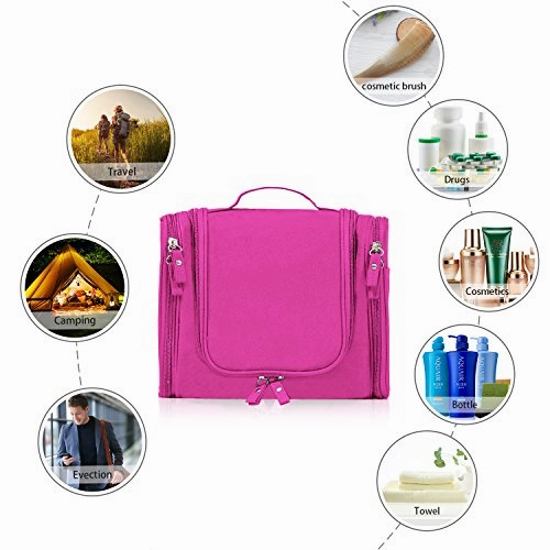 Hanging Toiletry Bag Travel Cosmetic Kit - Large Essentials Organizer - Sturdy Hook Makeup bag - Heavy Duty Waterproof for Men and Womens (Rose Pink)