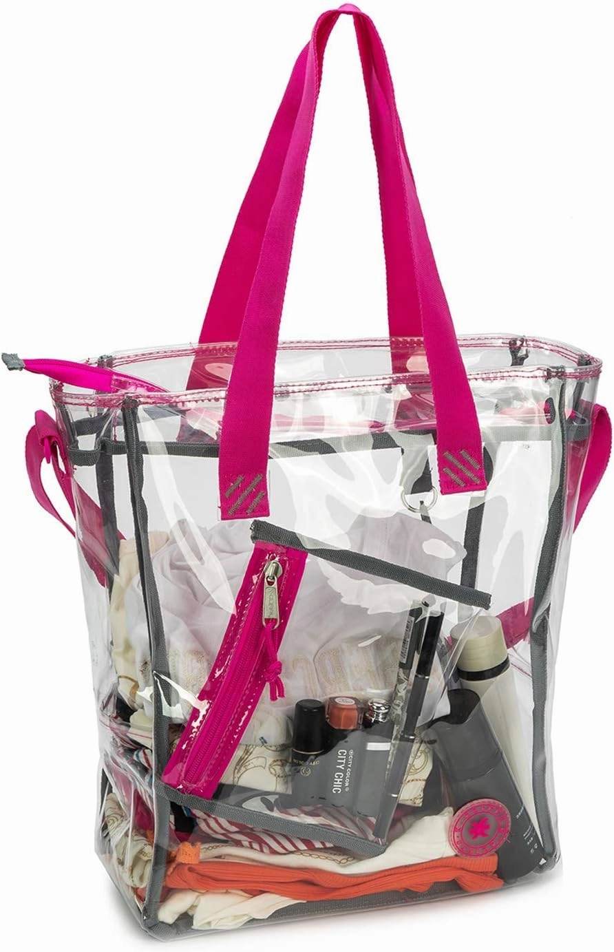 Heavy Duty Clear Tote Bag Quality See Through Messenger Bags with Zipper Durable Transparent Handbag with Cosmetic Pouch