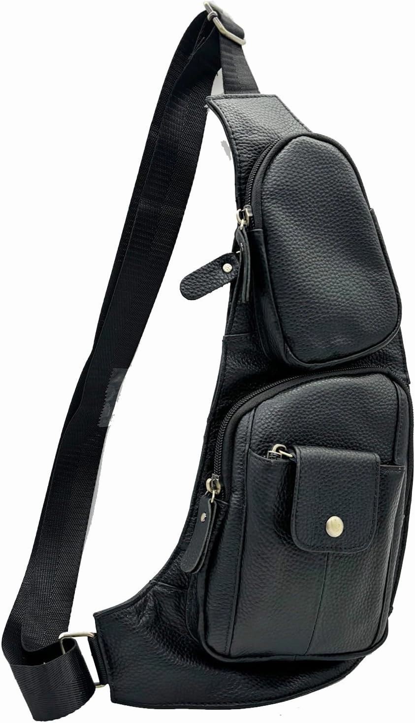 Hebetag Leather Sling Bag Crossbody Backpack for Men Women Travel Outdoor Camping