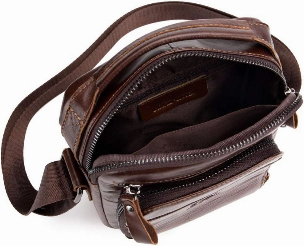 Hebetag Small Leather Shoulder Bag Crossbody Pack for Men Outdoor Travel Business