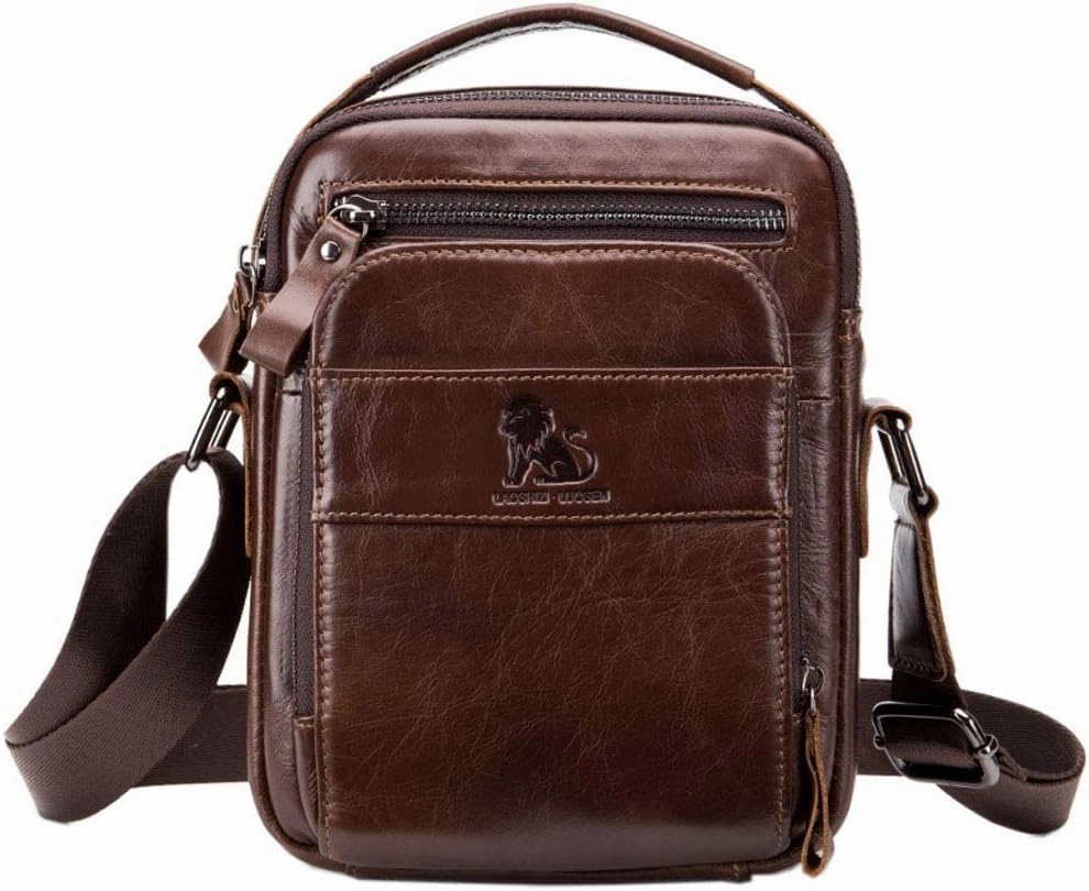 Hebetag Small Leather Shoulder Bag Crossbody Pack for Men Outdoor Travel Business