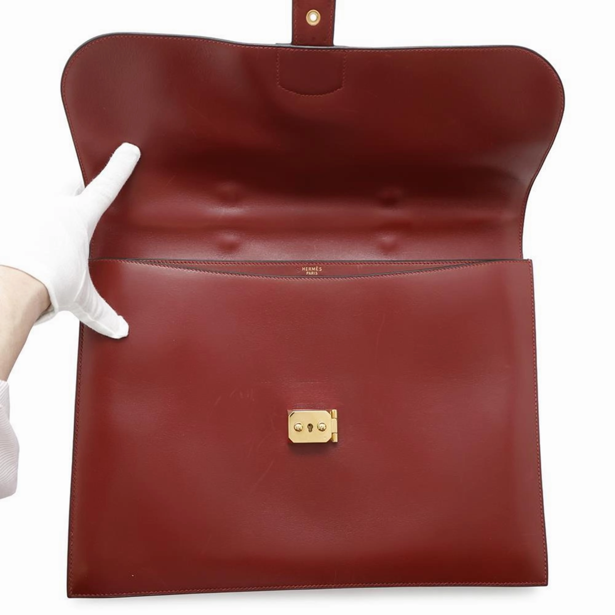 Hermes Box Calf Leather Handbag (Pre-Owned)