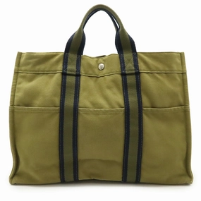 Hermes  Navy Canvas Handbag Tote Bag (Pre-Owned)