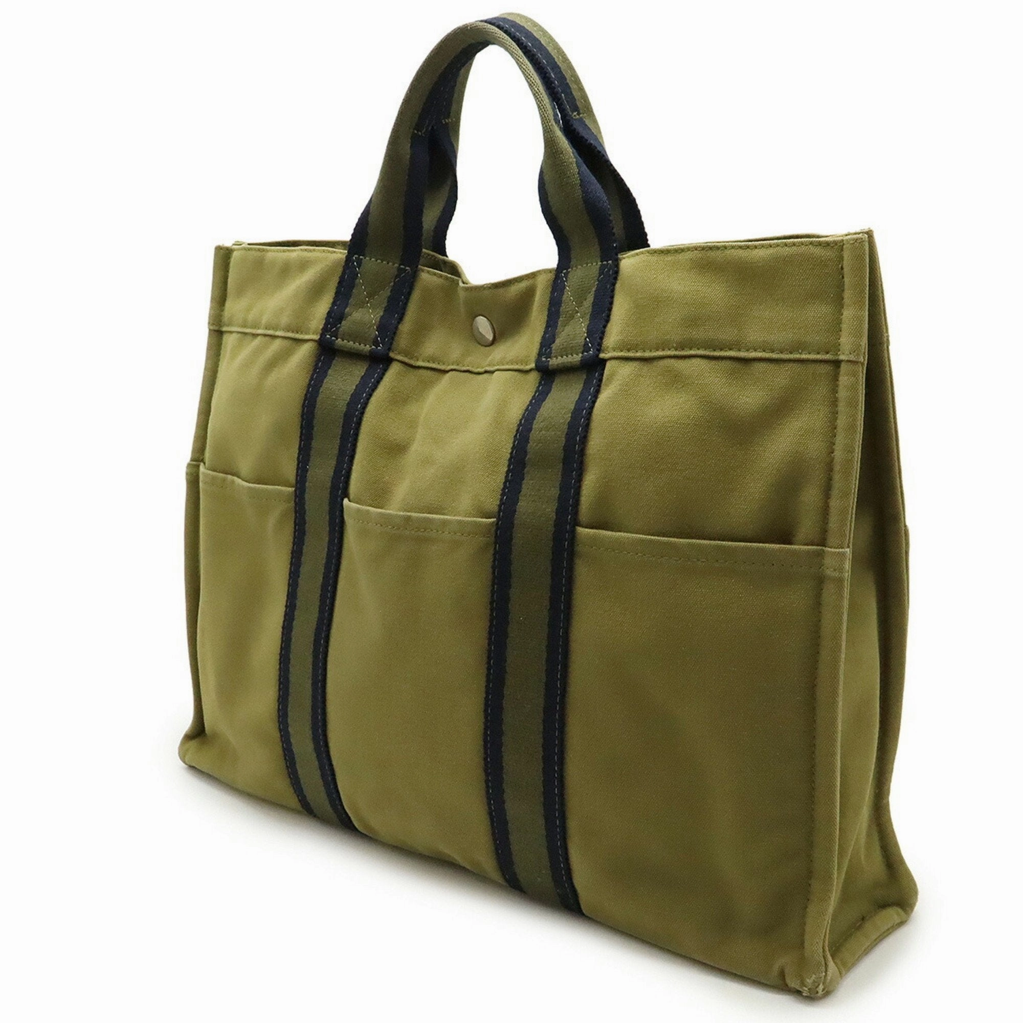 Hermes  Navy Canvas Handbag Tote Bag (Pre-Owned)