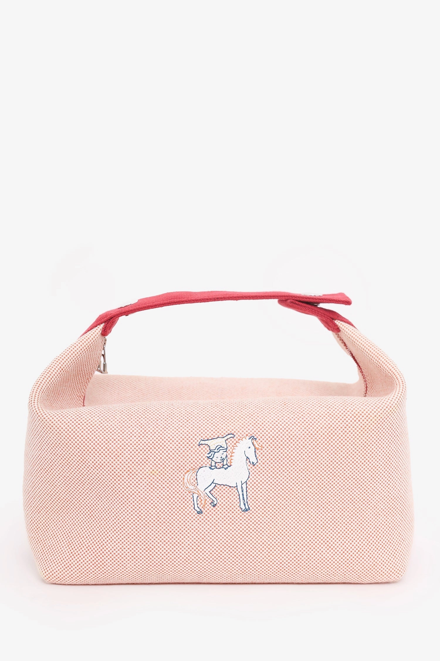 Hermes Red/Beige Canvas Large Bride-A-Brac Pouch