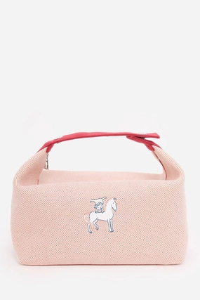 Hermes Red/Beige Canvas Large Bride-A-Brac Pouch