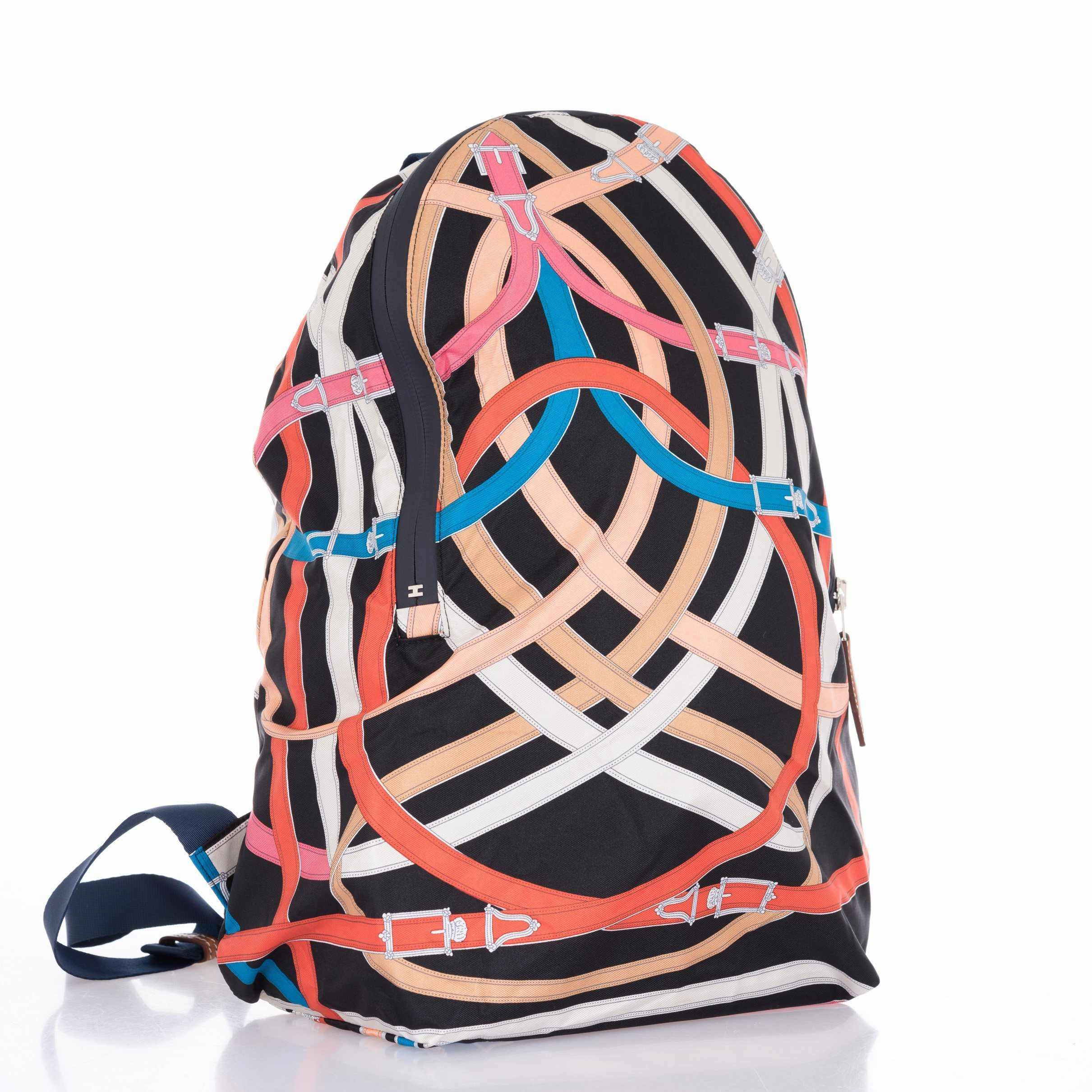 Herms Airsilk Backpack Cavalcadour Black Technical Silk