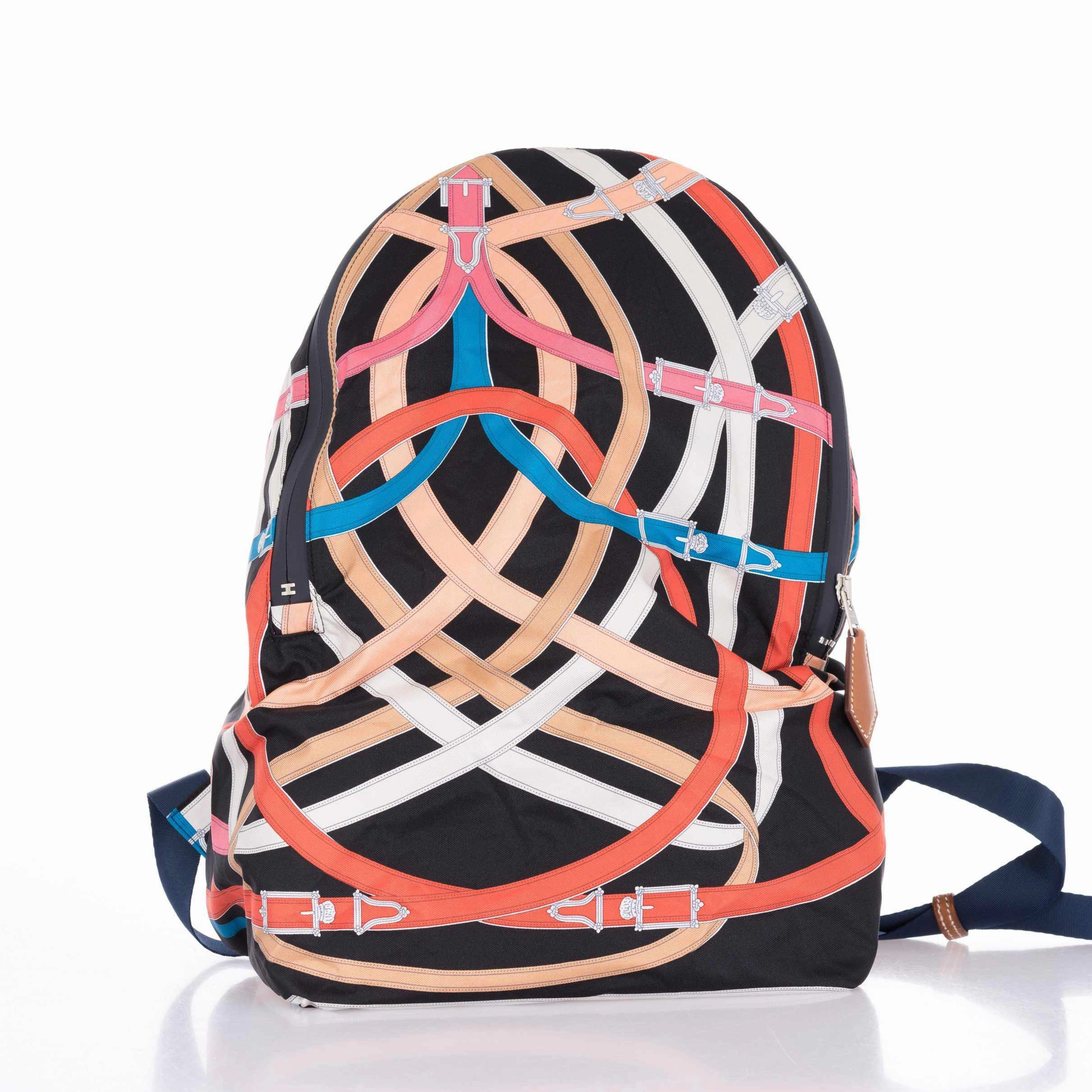 Herms Airsilk Backpack Cavalcadour Black Technical Silk