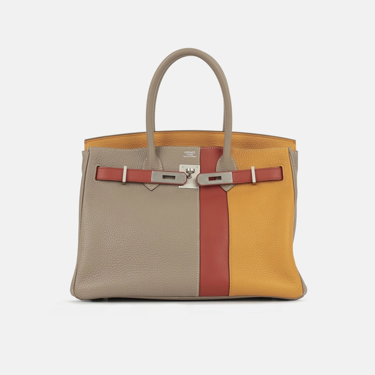 Herms Birkin 30 Cascade Gris Tourterelle / Sanguine / Moutarde Clemence BPHW