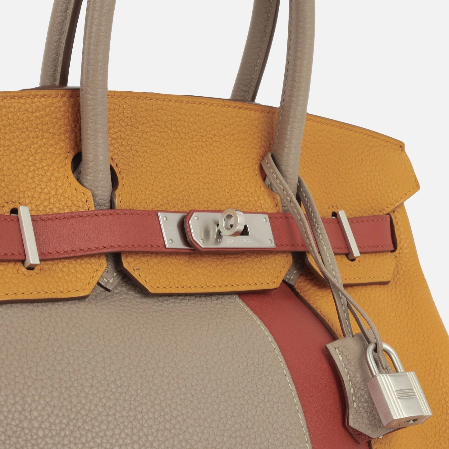 Herms Birkin 30 Cascade Gris Tourterelle / Sanguine / Moutarde Clemence BPHW