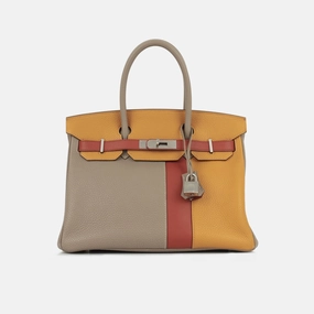 Herms Birkin 30 Cascade Gris Tourterelle / Sanguine / Moutarde Clemence BPHW