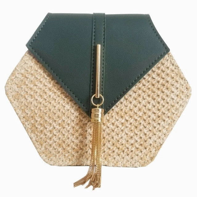Hexagon Mulit Style Straw leather Handbag Women Summer Rattan Bag Handmade Woven Beach Circle Bohemia Shoulder Bag New Fashion