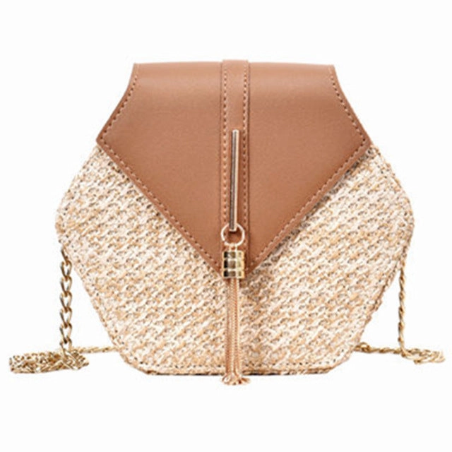 Hexagon Mulit Style Straw leather Handbag Women Summer Rattan Bag Handmade Woven Beach Circle Bohemia Shoulder Bag New Fashion