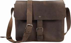 Hide & Drink, Small Messenger Bag, Rectangular Bag with Adjustable Shoulder Strap, Crossbody Bag, Travel Accessory, Full Grain Leather, Handmade, Bourbon Brown
