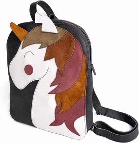 Hide & Play, Daily Backpack with Unicorn Design, Casual Bag, Messenger Bag, Travel Bag for Men and Women Full Grain Leather, Handmade, Charcoal Black