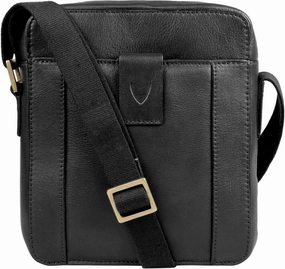 Hidesign Aiden Genuine Leather Mini Zip Top Crossbody/Unisex Messenger Bag (Black)