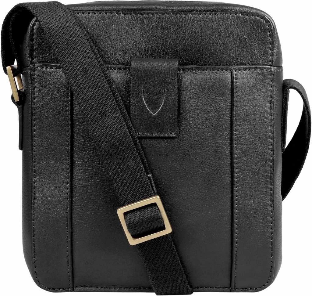 Hidesign Aiden Genuine Leather Mini Zip Top Crossbody/Unisex Messenger Bag (Black)