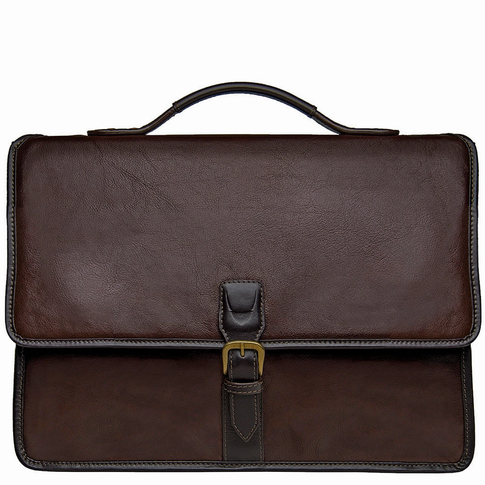 Hidesign Harrison Buffalo Leather Laptop Briefcase Brown