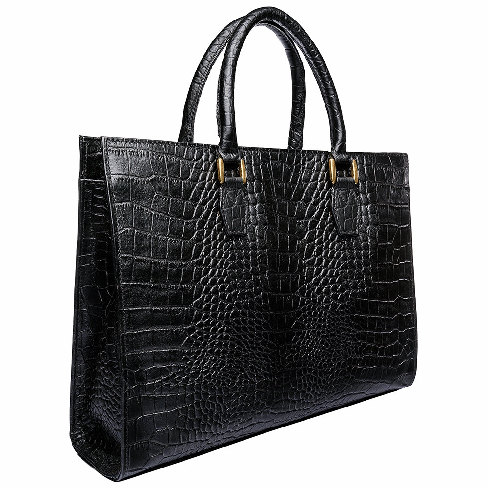 Hidesign Kester Embossed Leather Women's Work Bag Briefcase Black