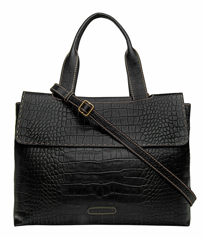 Hidesign Women's Leather Laptop Briefcase Work Bag Black