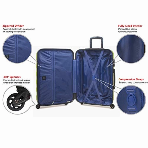 Hipack Prime Suitcases Hardside Luggage with Spinner Wheels, Green, 3-Piece Set (20/24/28)