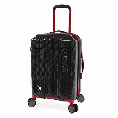 Hurley Swiper Hardside Spinner Carry On Luggage 21", Black/Red