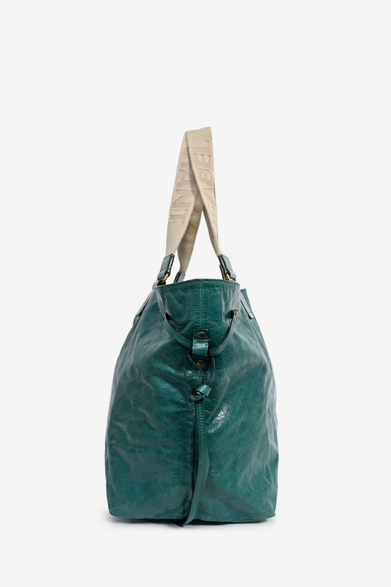 Isabel Marant Green Crinkle Leather 'Wardy' Tote Bag