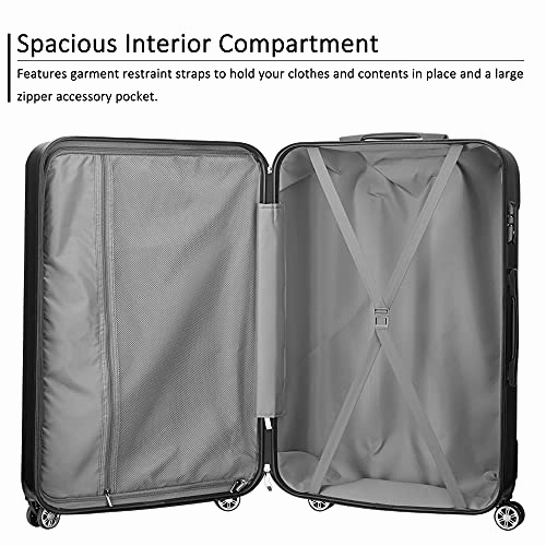 JOYWAY Luggage 3 Piece Set Suitcase Lightweight Hardshell TSA Lock Spinner (black)