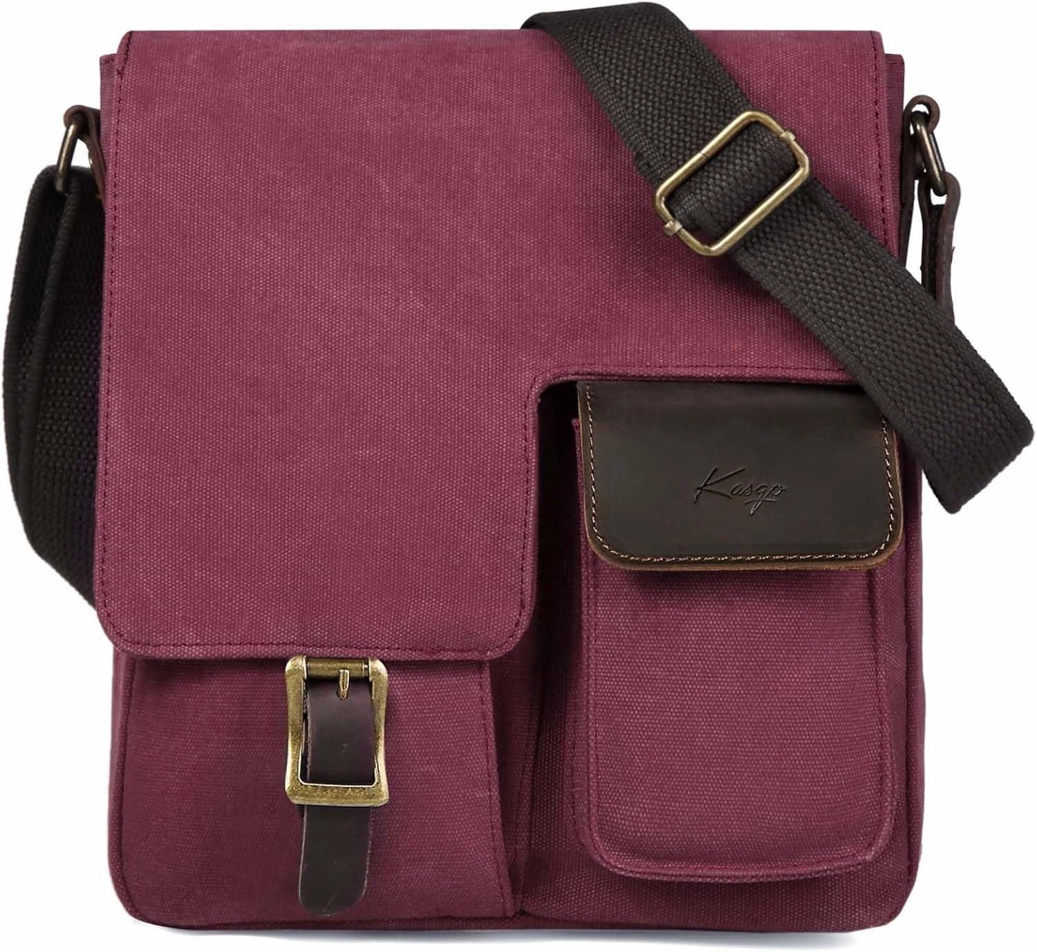 Kasqo Small Messenger Bag, Canvas Leather Crossbody Bag for Men Water Resistant Women Shoulder Bag Purse for Work Business