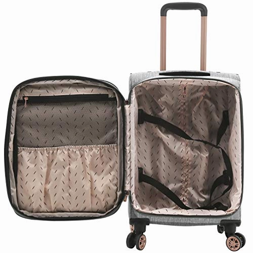 kensie Women's Hudson Softside 3-Piece Spinner Luggage Set, Heather Gray, (20/24/28)