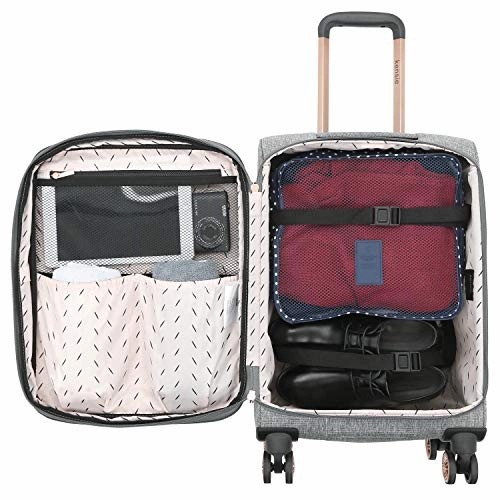 kensie Women's Hudson Softside 3-Piece Spinner Luggage Set, Heather Gray, (20/24/28)