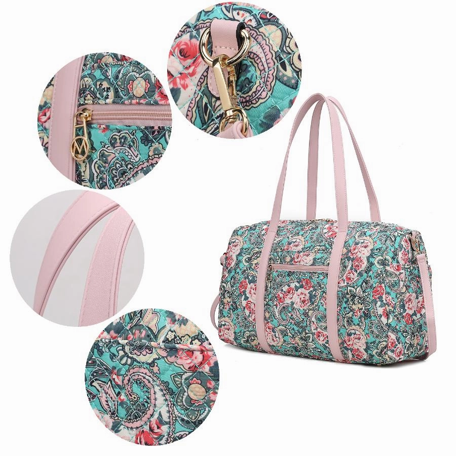 Khelani Quilted Cotton Botanical Pattern Womens Duffle Bag