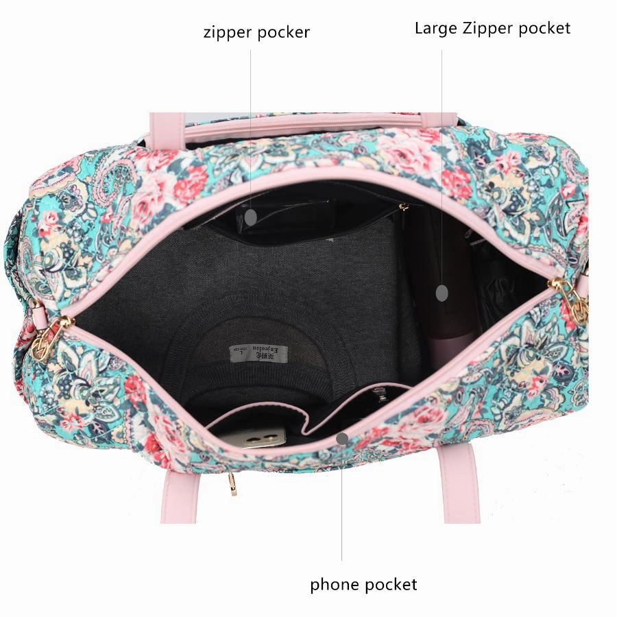 Khelani Quilted Cotton Botanical Pattern Womens Duffle Bag
