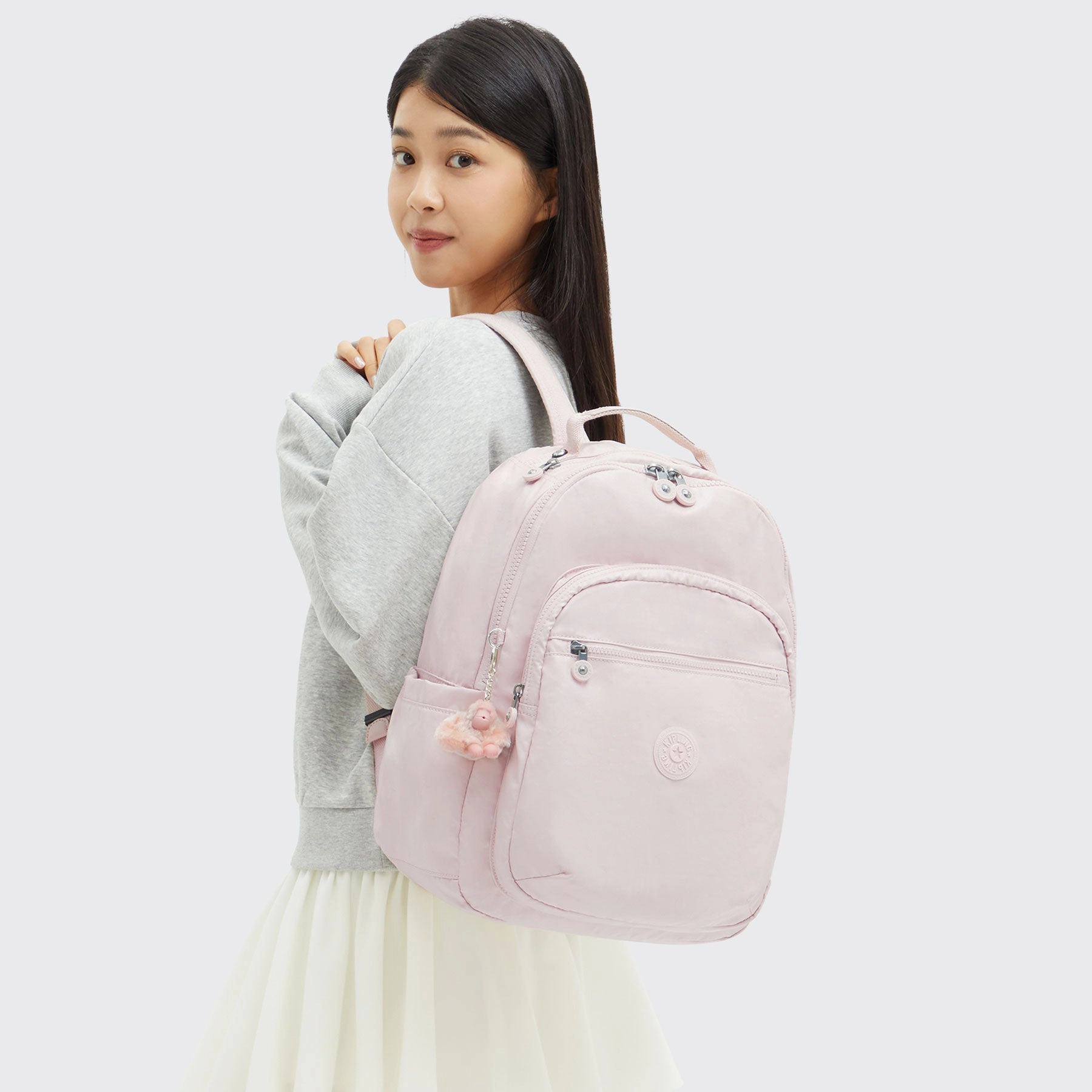Kipling Seoul Large Metallic Pink Shine 15" Laptop Backpack