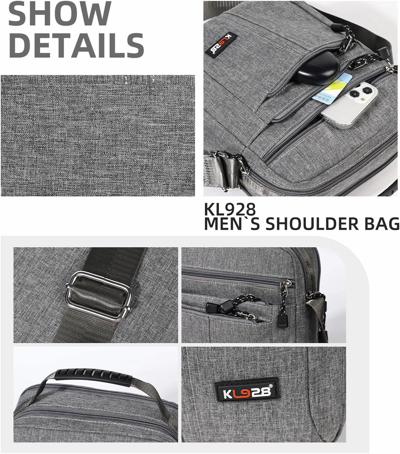 KL928 Men's Messenger Bag - Crossbody Shoulder Bags Travel Bag Man Purse Casual Sling Pack for Work Business