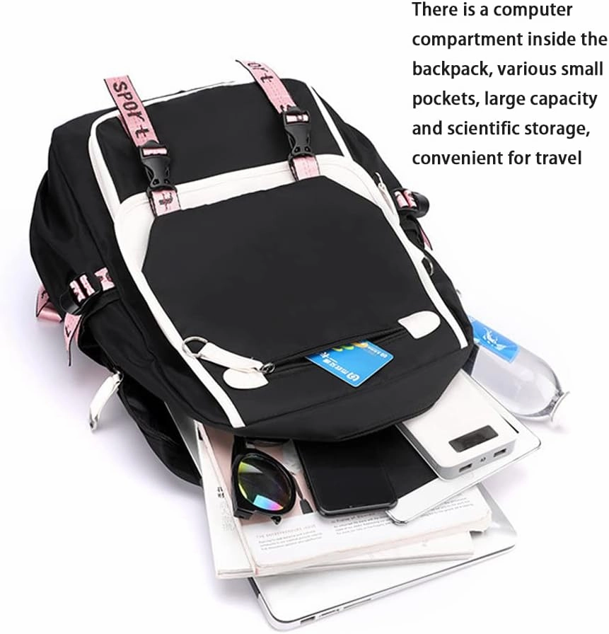 Kpop Backpack Lisa Rose JISOO Jennie Shouler Bag Messenger Bag Fashion USB Charging Backpack (pink 2)