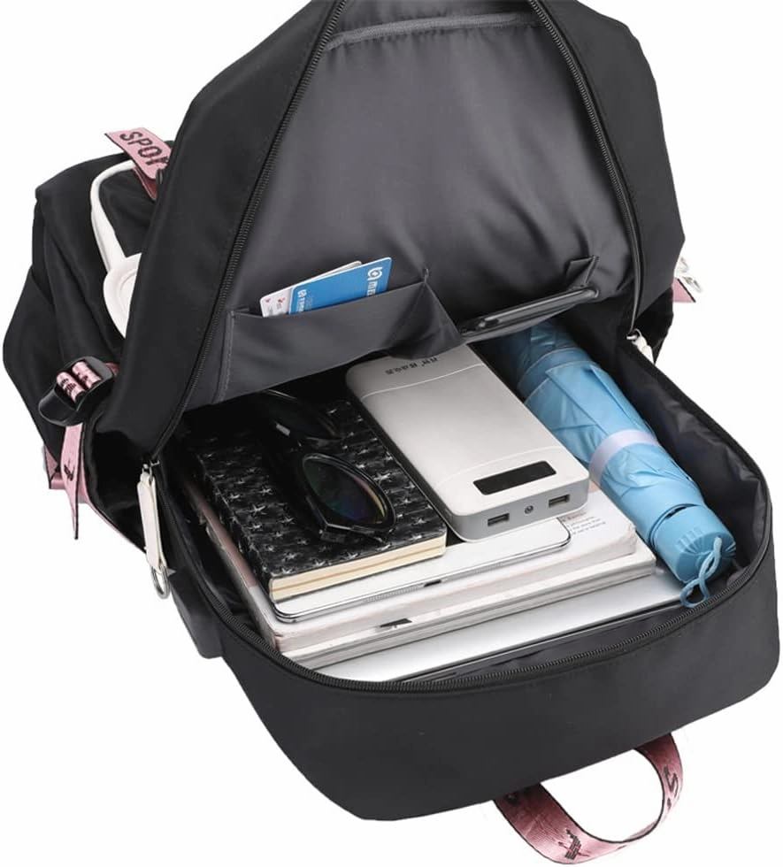 Kpop Backpack Lisa Rose JISOO Jennie Shouler Bag Messenger Bag Fashion USB Charging Backpack (pink 2)
