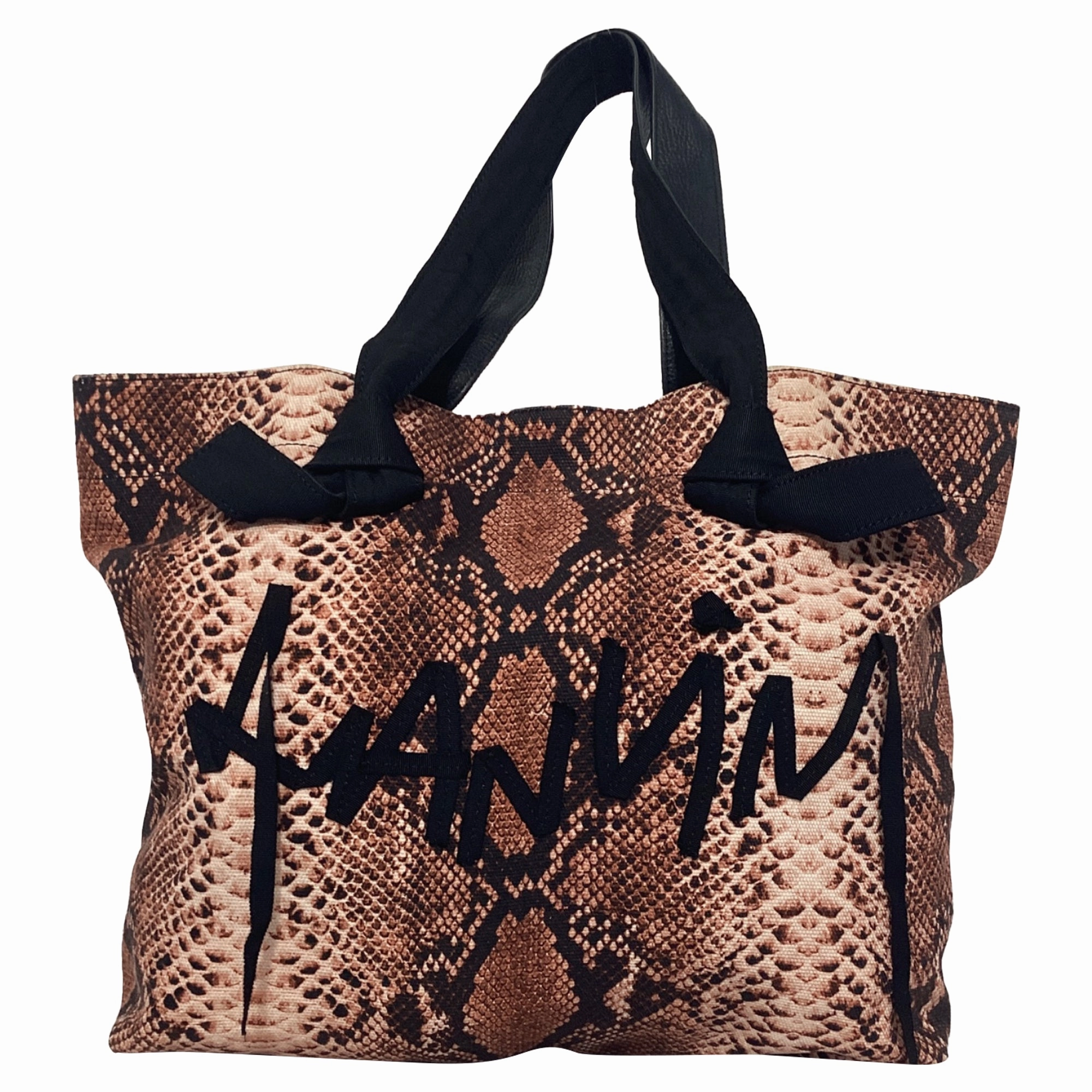 Lanvin Snakeskin Logo Tote Bag in Brown Canvas