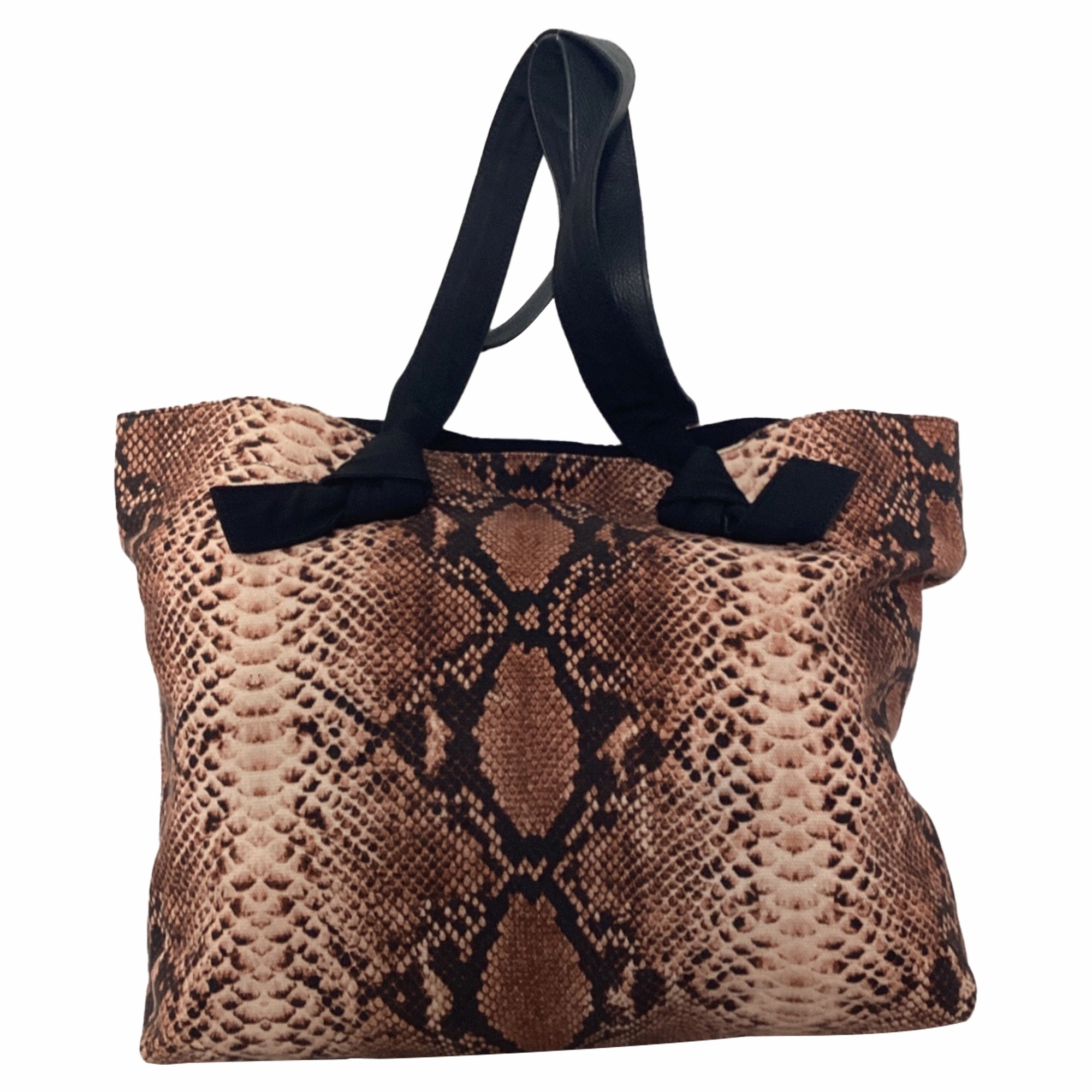 Lanvin Snakeskin Logo Tote Bag in Brown Canvas