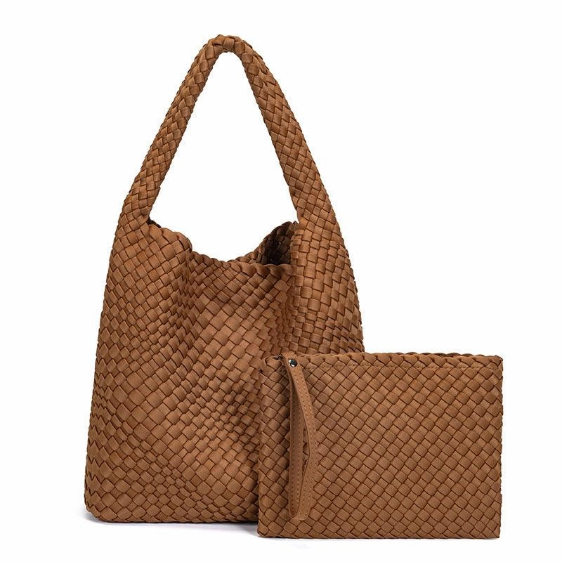 Large Handwoven Waterproof Neoprene Tote Bag, Shoulder Bag with Matching Pouch